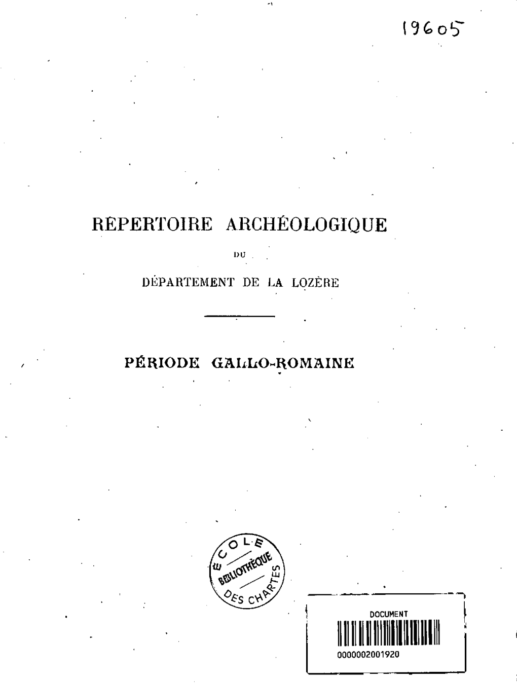 Repertoire Archeologique Du Departement De La Lozere