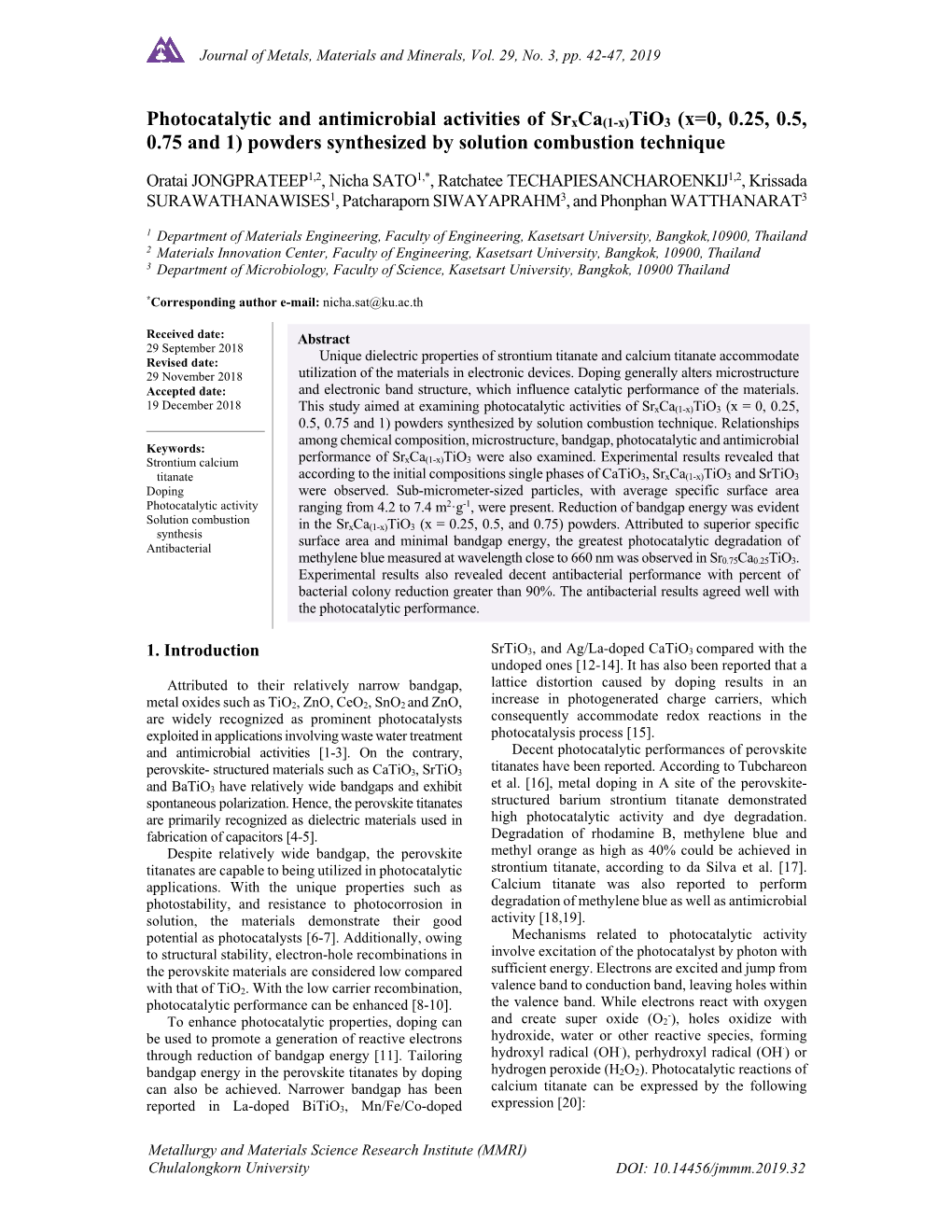 Photocatalytic and Antimicrobial Activities of Srxca(1-X)Tio3 (X=0, 0.25, 0.5, 0.75 and 1) Powders Synthesized by Solution Combustion Technique