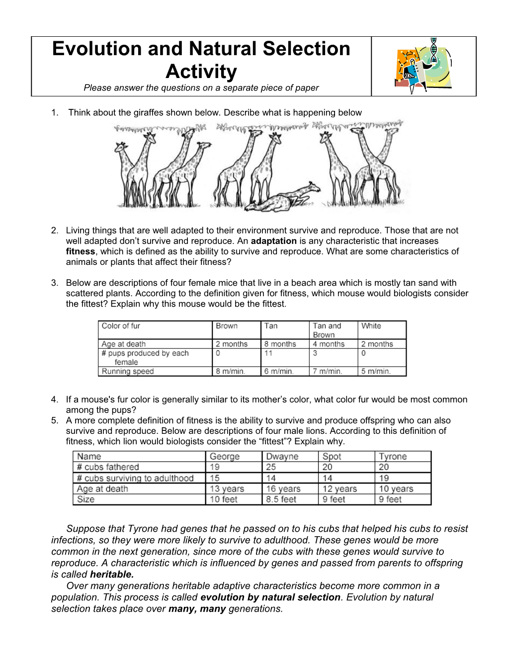 Evolution and Natural Selection Activity