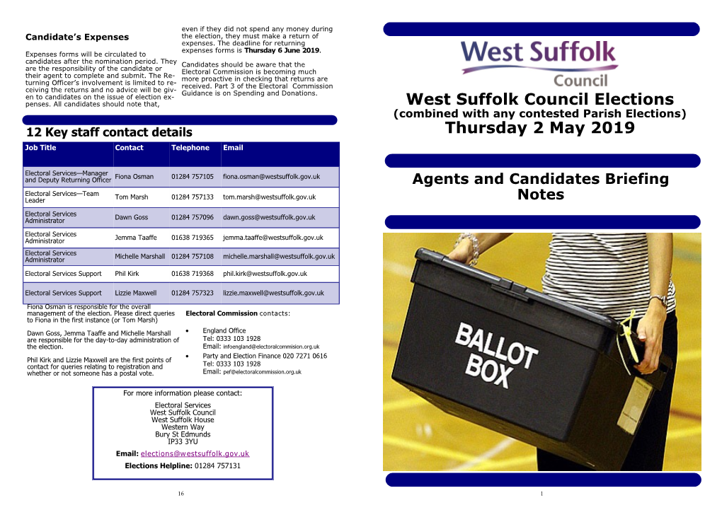 West Suffolk Council Elections Thursday 2 May 2019