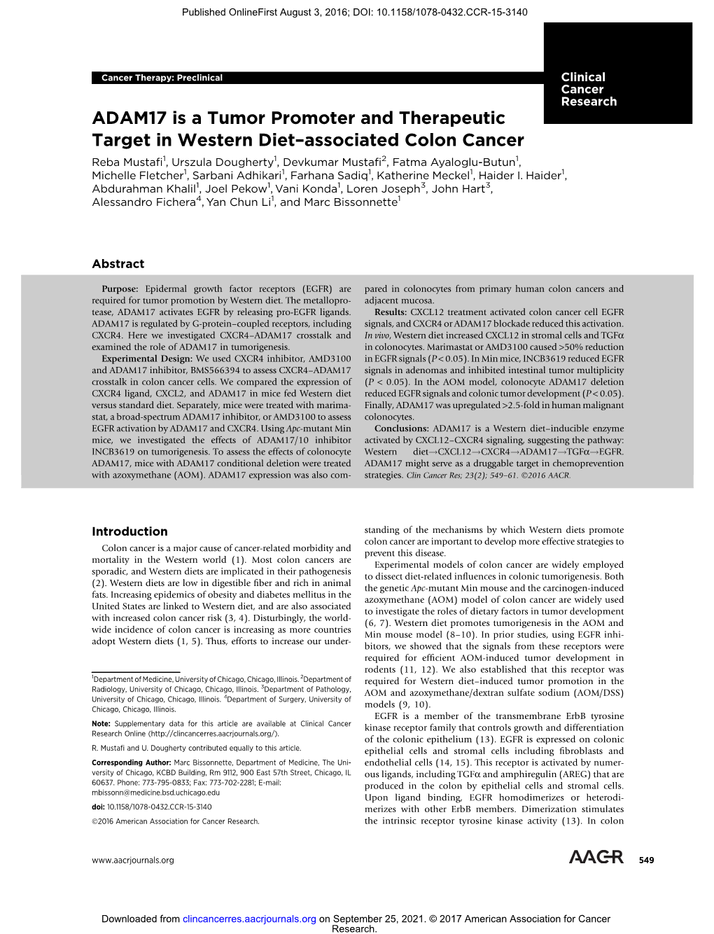 ADAM17 Is a Tumor Promoter and Therapeutic Target in Western Diet