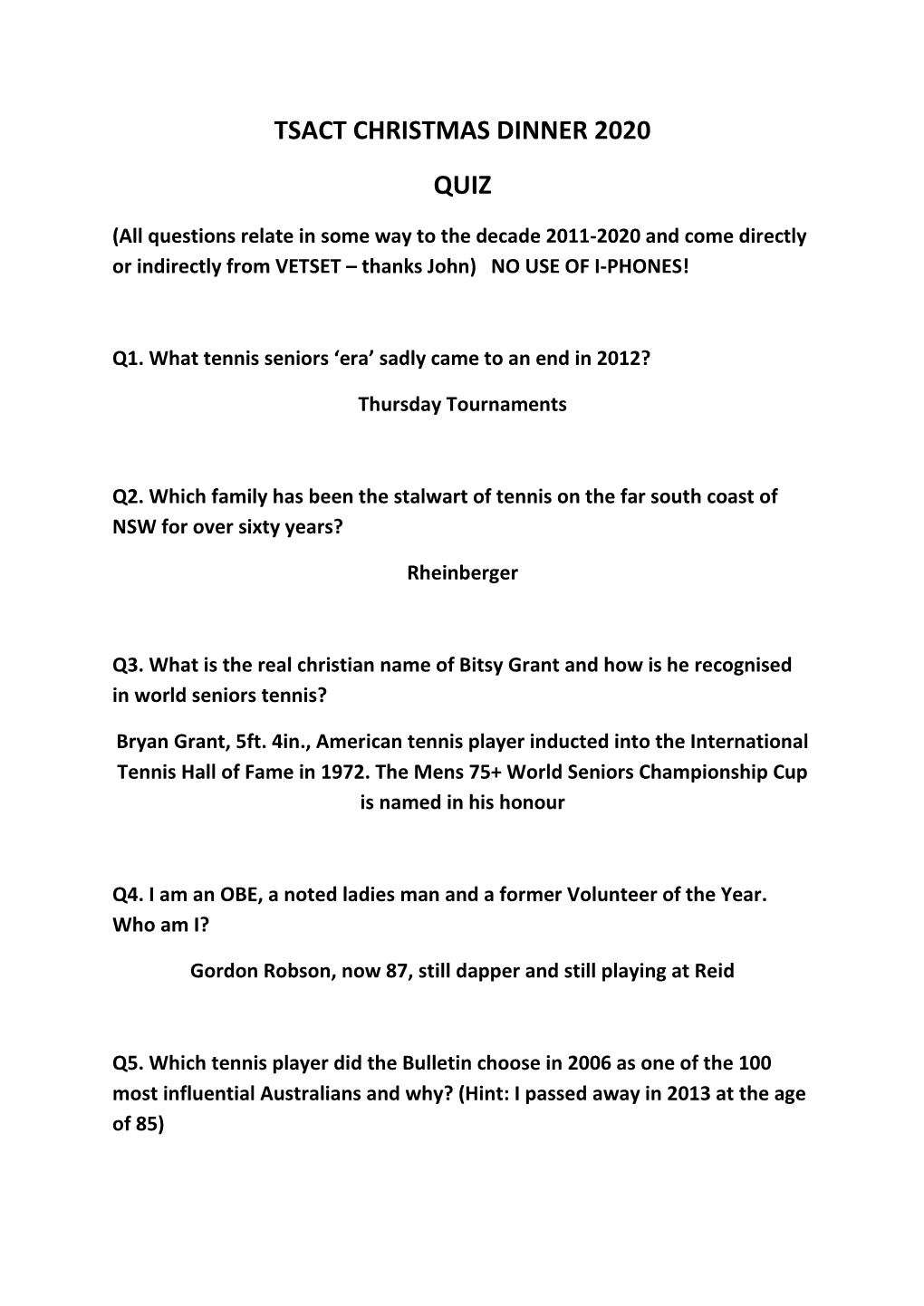 Tsact Christmas Dinner 2020 Quiz