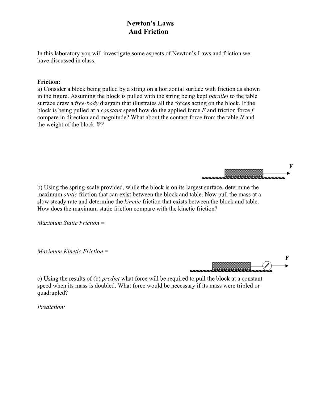 Phys 14 Forces and Friction