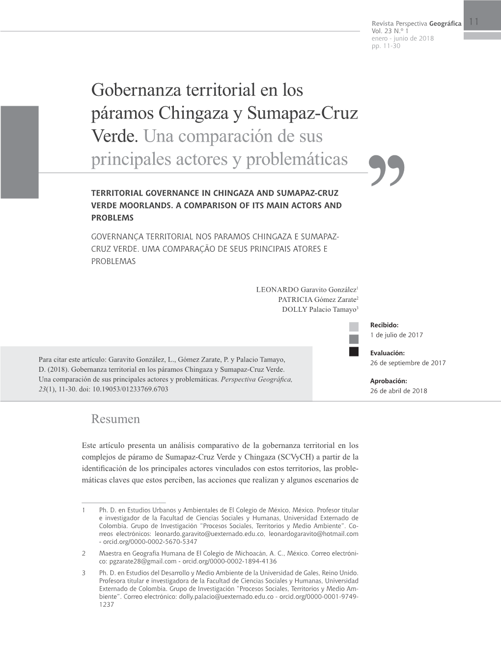 Gobernanza Territorial En Los Páramos Chingaza Y Sumapaz-Cruz Verde