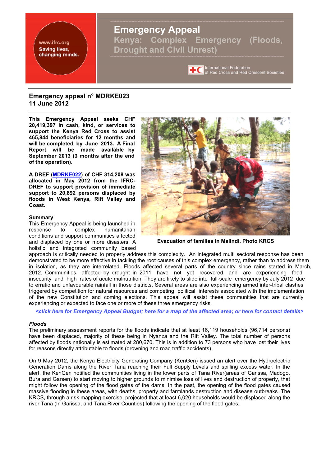 Emergency Appeal Kenya: Complex Emergency (Floods, Drought and Civil Unrest)