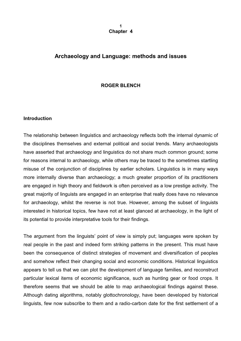 Archaeology and Language: Methods and Issues