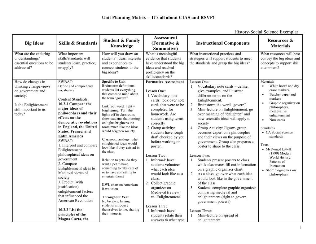 History-Social Science Exemplar