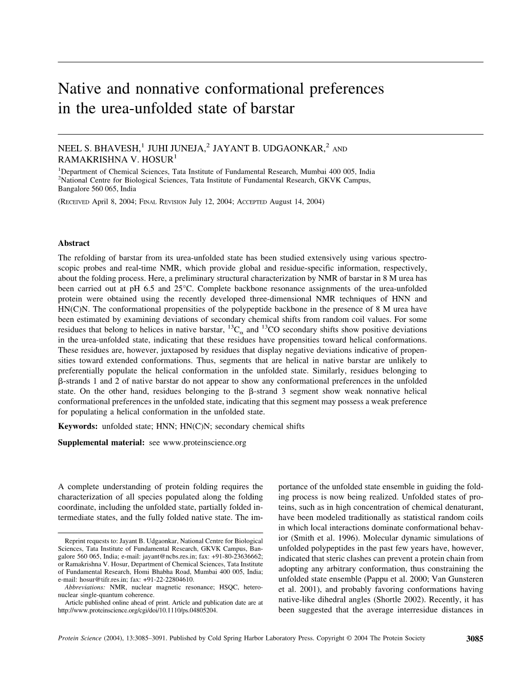 Native and Nonnative Conformational Preferences in the Urea-Unfolded State of Barstar