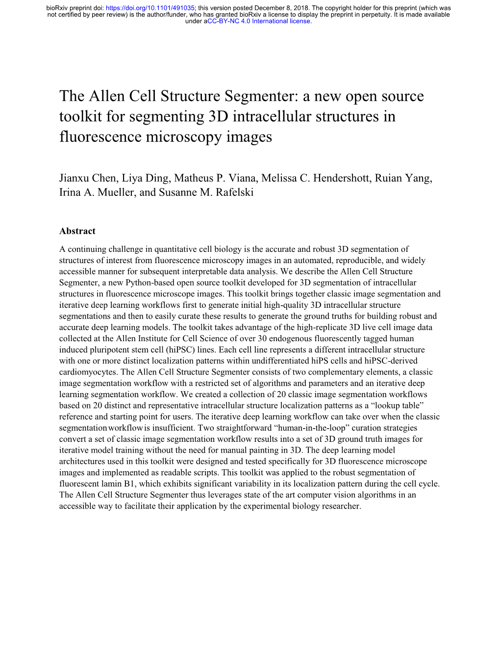 The Allen Cell Structure Segmenter: a New Open Source Toolkit for Segmenting 3D Intracellular Structures in Fluorescence Microscopy Images