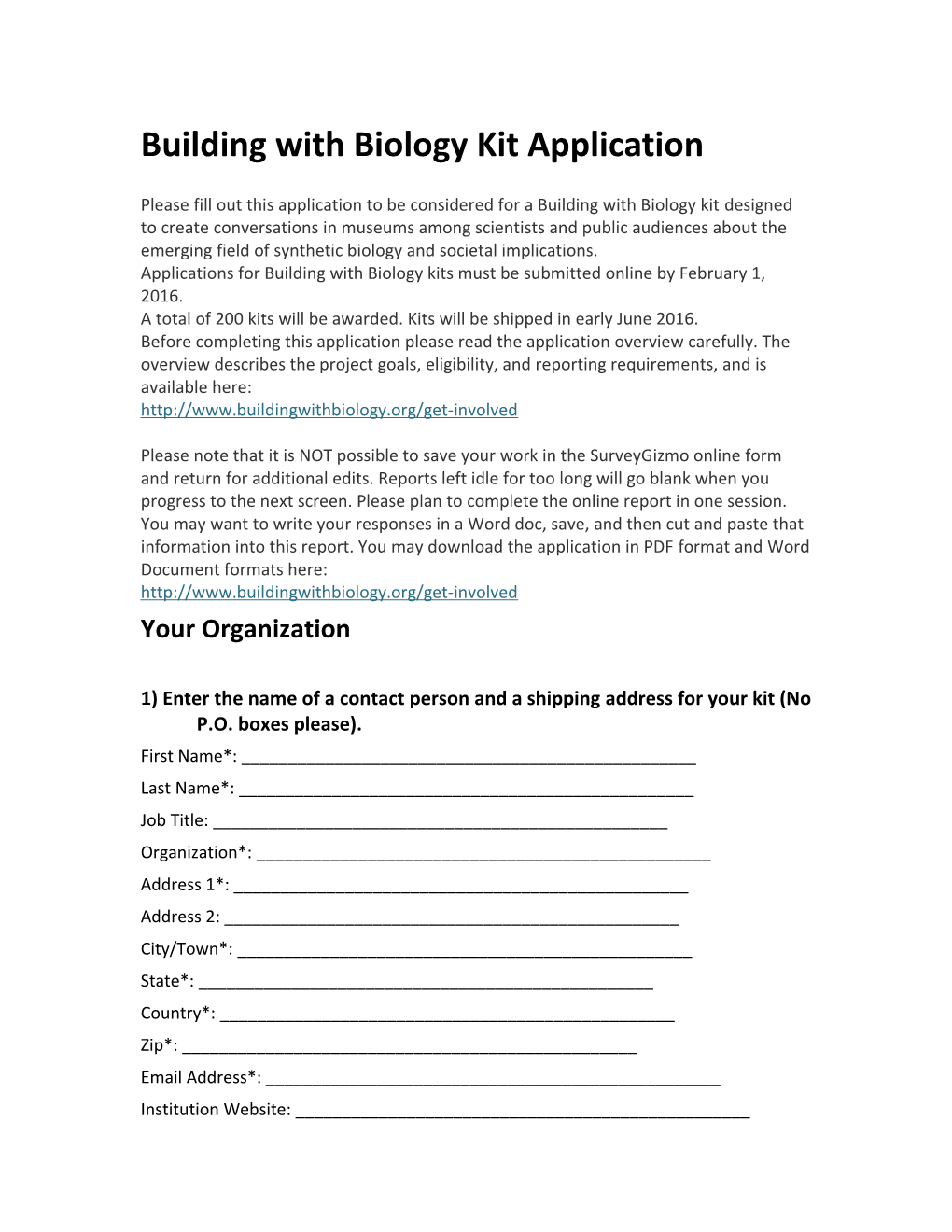 Building with Biology Kit Application