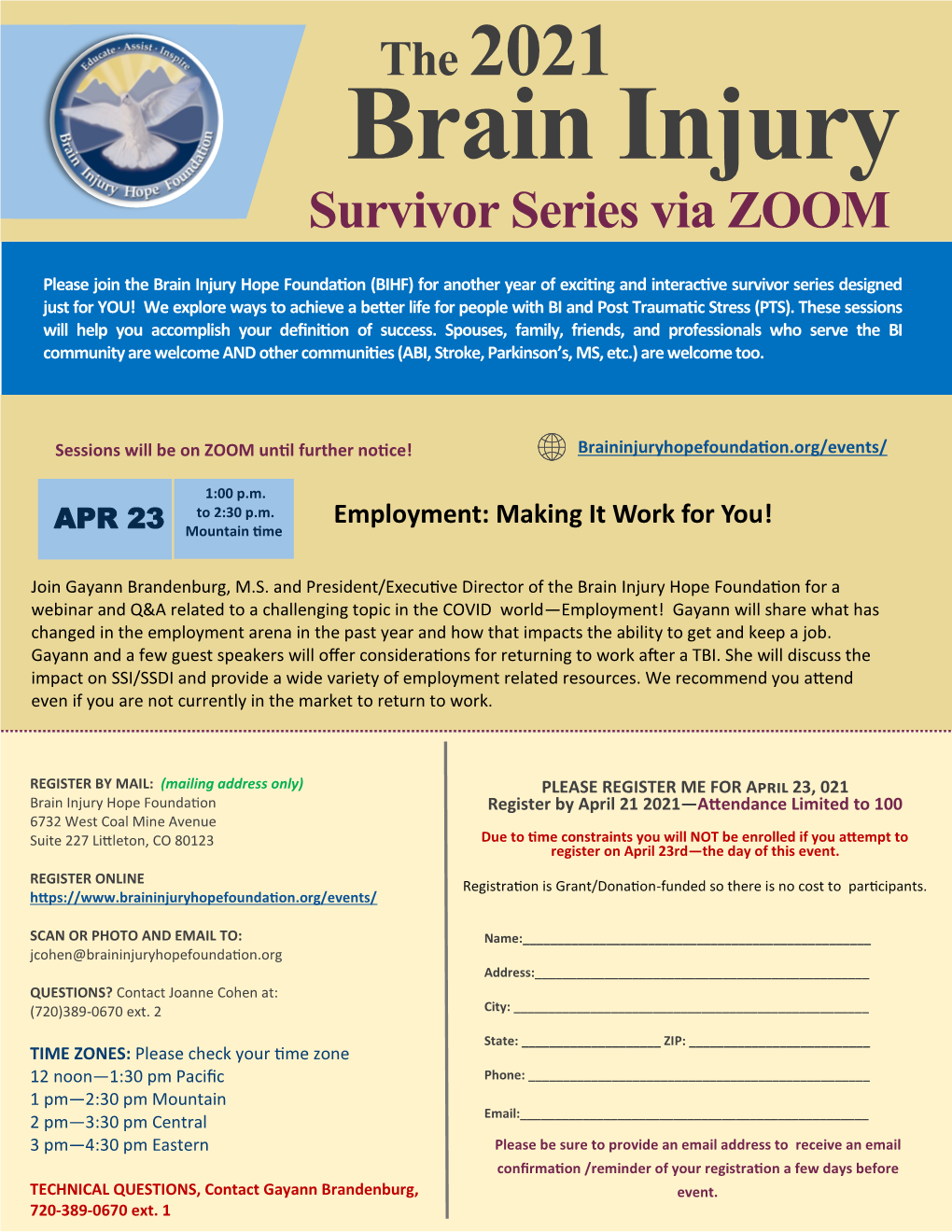 Brain Injury Survivor Series Via ZOOM