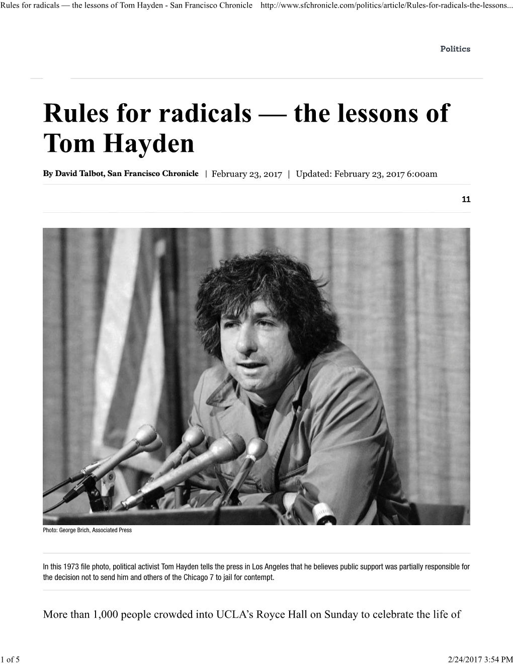 Rules for Radicals — the Lessons of Tom Hayden - San Francisco Chronicle