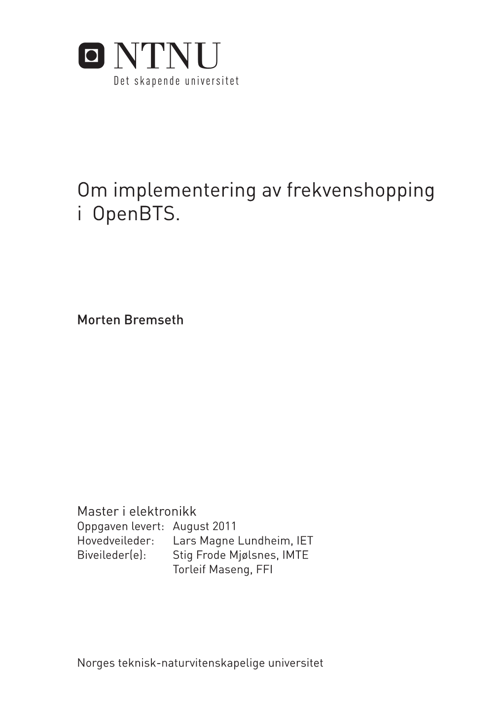 Om Implementering Av Frekvenshopping I Openbts