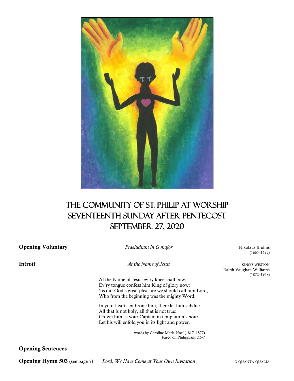 The Community of St. Philip at Worship Seventeenth Sunday After Pentecost September 27, 2020