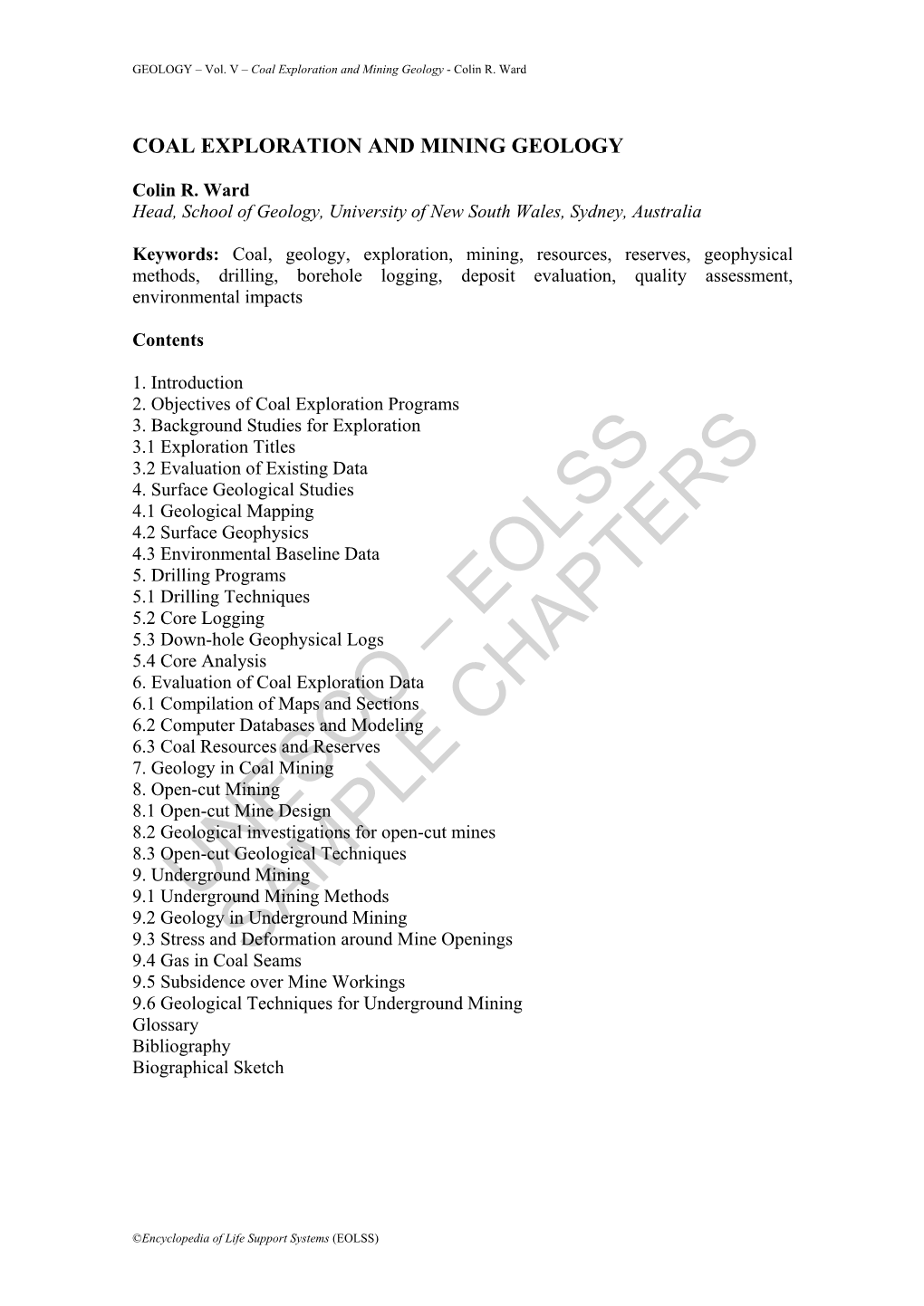 Coal Exploration and Mining Geology - Colin R