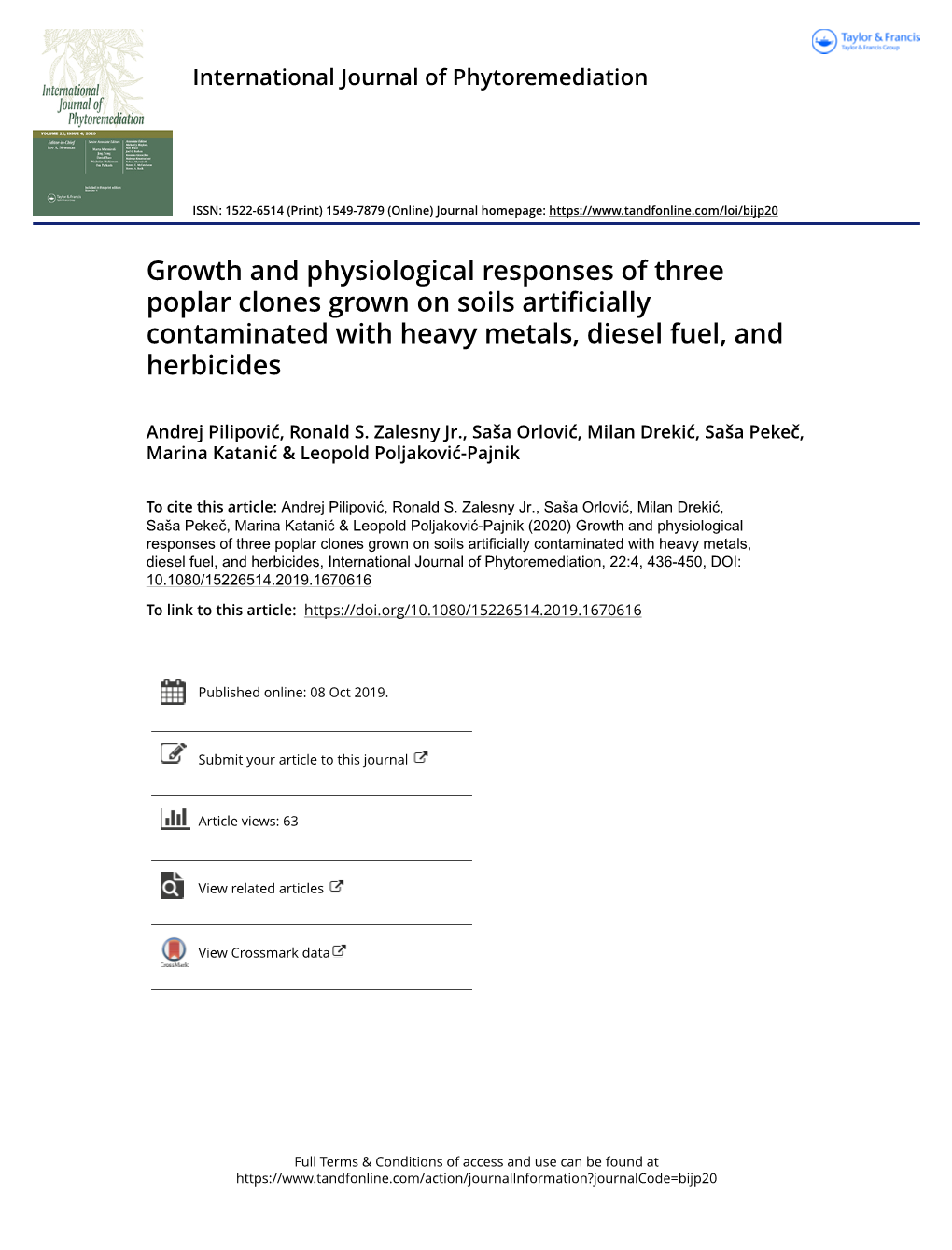 Growth and Physiological Responses of Three Poplar Clones Grown on Soils Artificially Contaminated with Heavy Metals, Diesel Fuel, and Herbicides