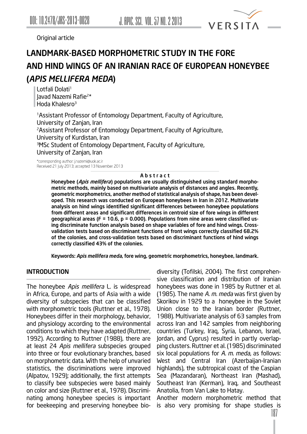 J. APIC. SCI. Vol. 57 No. 2 2013 DOI: 10.2478/Jas-2013-0028 J