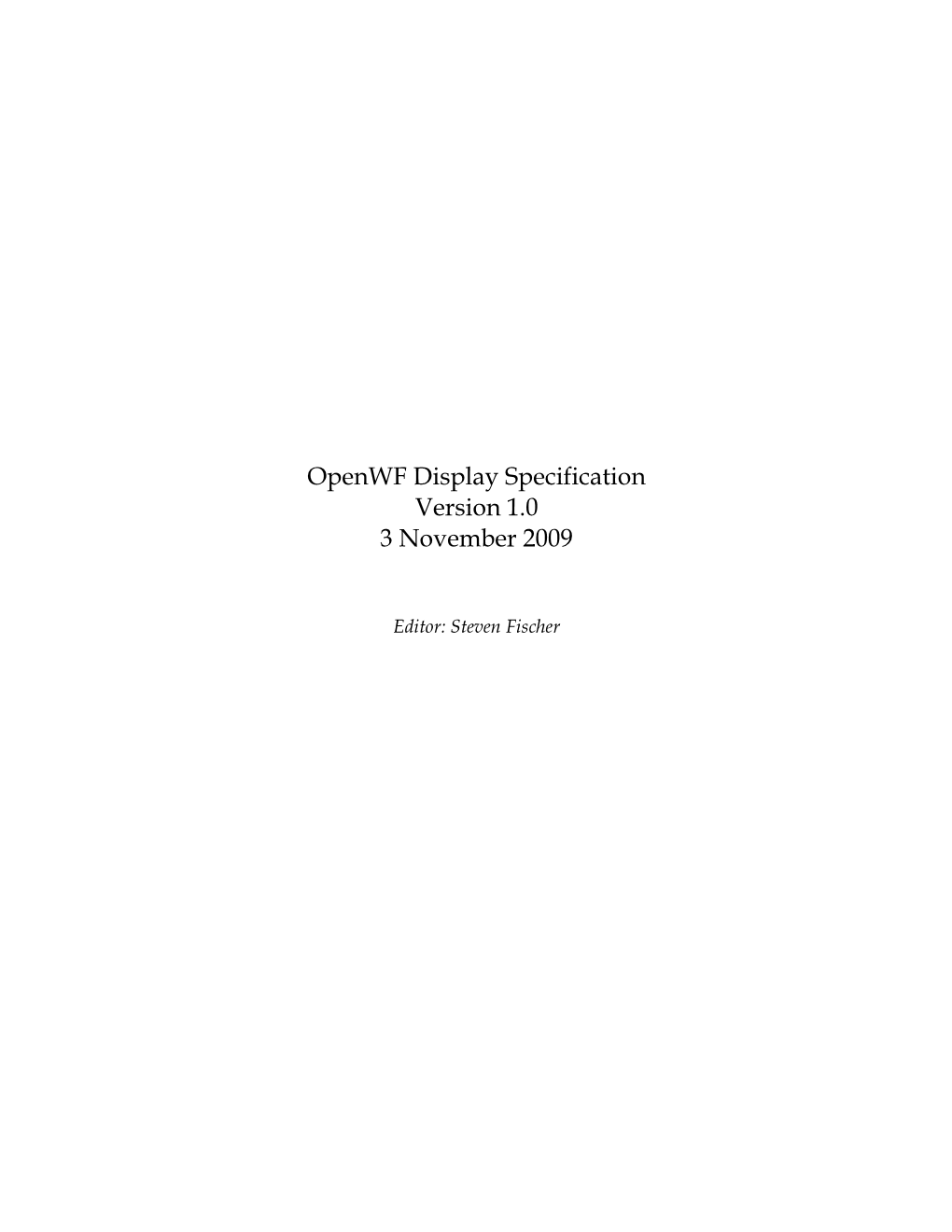 Openwf Display Specification Version 1.0 3 November 2009