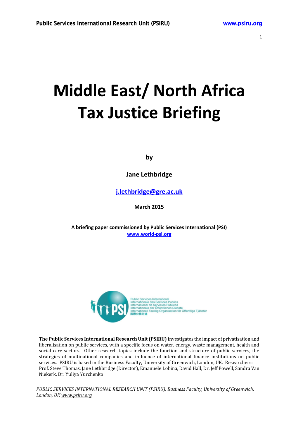 Middle East/ North Africa Tax Justice Briefing