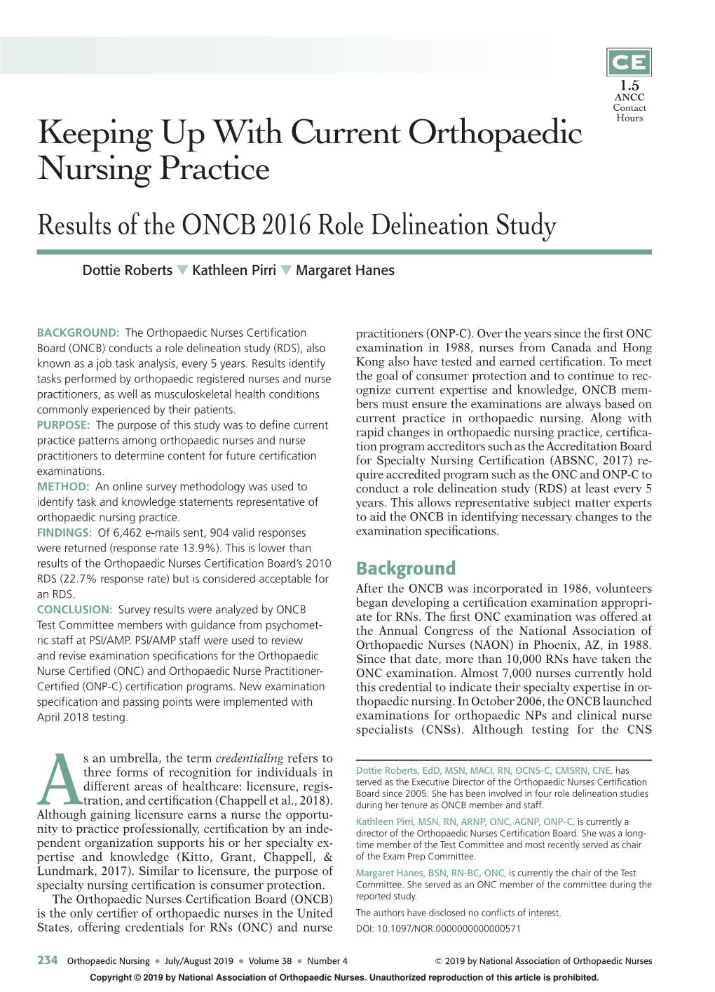 Keeping up with Current Orthopaedic Nursing Practice