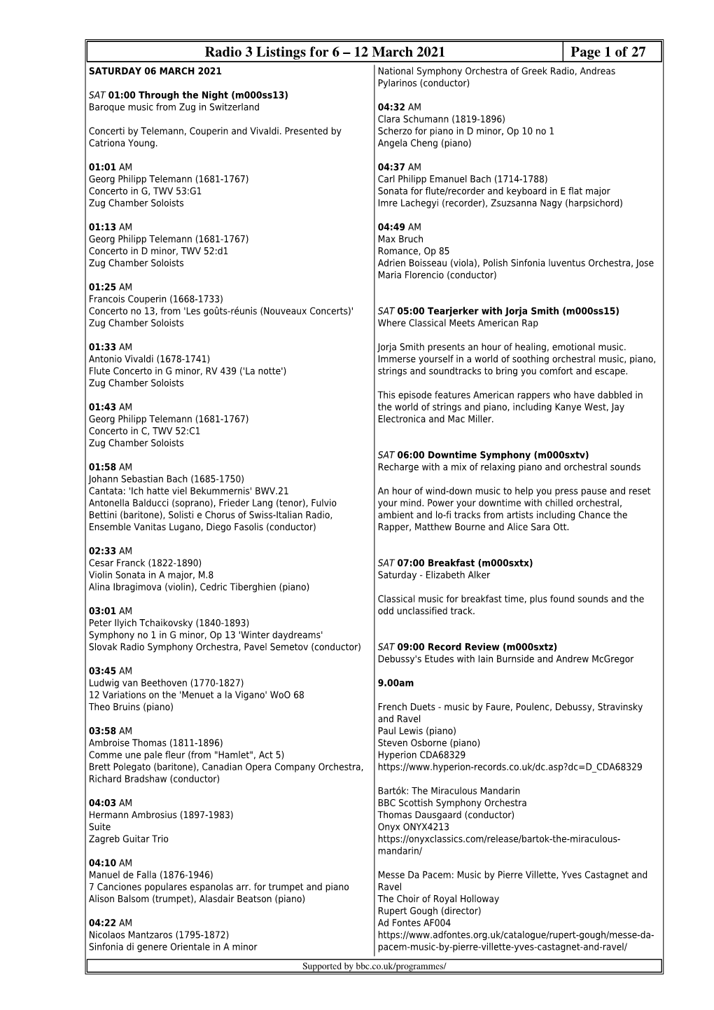 Radio 3 Listings for 6 – 12 March 2021 Page 1