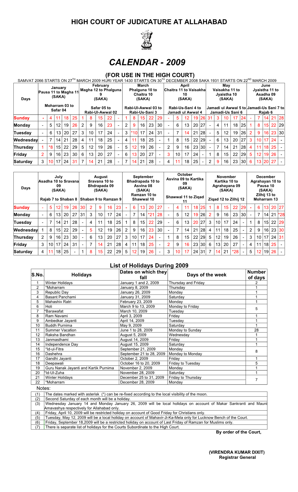 Calendar - 2009