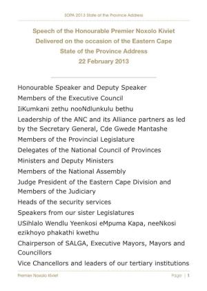 State of the Province Address SOPA 2013