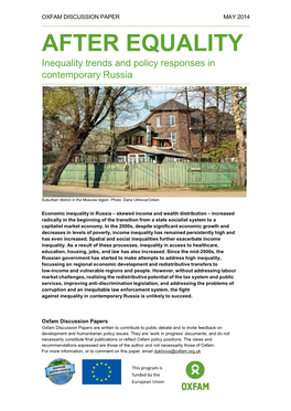 After Equality: Inequality Trends and Policy Responses in Contemporary Russia SUMMARY