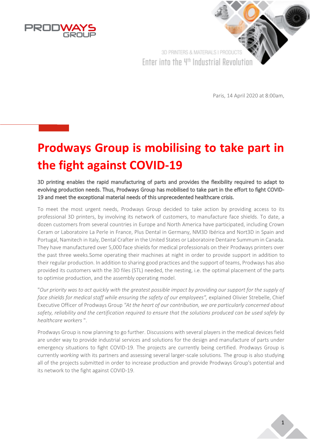 Prodways Group Is Mobilising to Take Part in the Fight Against COVID-19