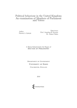 Political Behaviour in the United Kingdom: an Examination of Members of Parliament and Voters