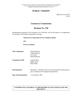 PUBLIC VERSION Commerce Commission Decision No