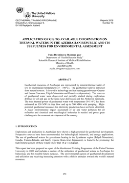 Application of Gis to Available Information on Thermal Waters in the Azerbaijan Republic and Its Usefulness for Environmental Assessment