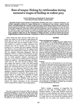 Rate of Tongue Flicking by Rattlesnakes During Successive Stages of Feeding on Rodent Prey