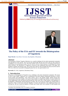 The Policy of the USA and EU Towards the Disintegration of Yugoslavia