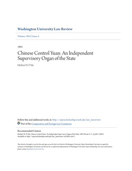 Chinese Control Yuan: an Independent Supervisory Organ of the State Herbert H