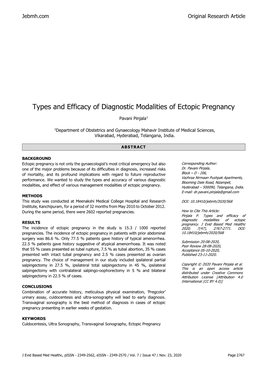Types and Efficacy of Diagnostic Modalities of Ectopic Pregnancy