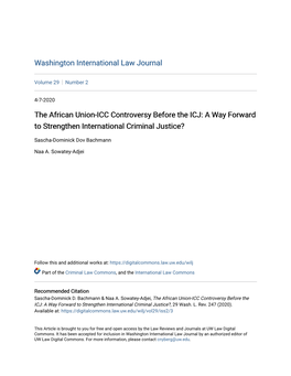 The African Union-ICC Controversy Before the ICJ: a Way Forward to Strengthen International Criminal Justice?
