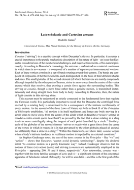 Late-Scholastic and Cartesian Conatus Rodolfo Garau*