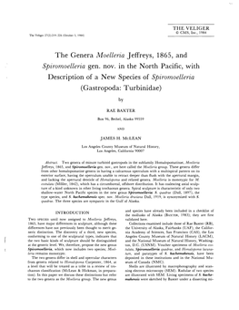 The Genera Moelleria Jeffreys, 1865, and Spiromoelleria Gen. Nov. in the North Pacific, with Description of a New Species of Spiromoelleria (Gastropoda: Turbinidae)