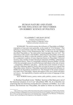 Human Nature and Stasis: on the Influence of Thucydides on Hobbes’ Science of Politics