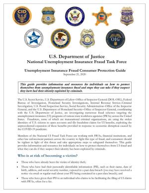 Unemployment Insurance Fraud Consumer Protection Guide September 21, 2020
