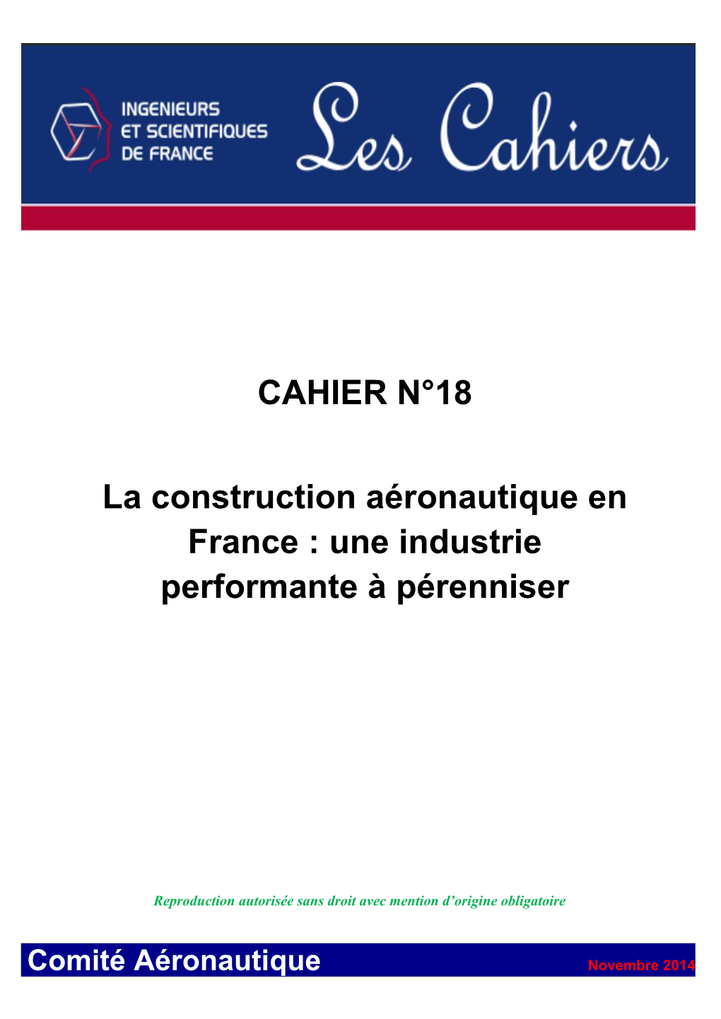 CAHIER N°18 La Construction Aéronautique En France