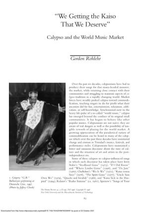 Calypso and the World Music Market Gordon Rohlehr