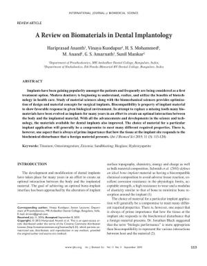 A Review on Biomaterials in Dental Implantology