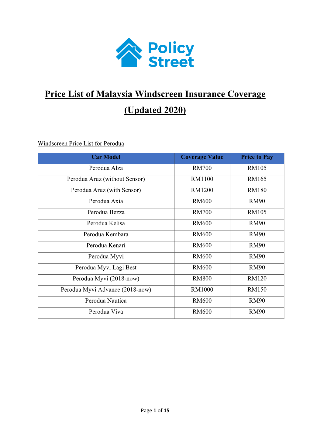 Price List of Malaysia Windscreen Insurance Coverage (Updated 2020)