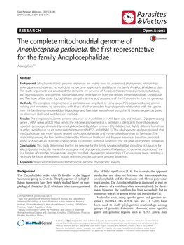 The Complete Mitochondrial Genome of Anoplocephala Perfoliata, the First Representative for the Family Anoplocephalidae Aijiang Guo1,2