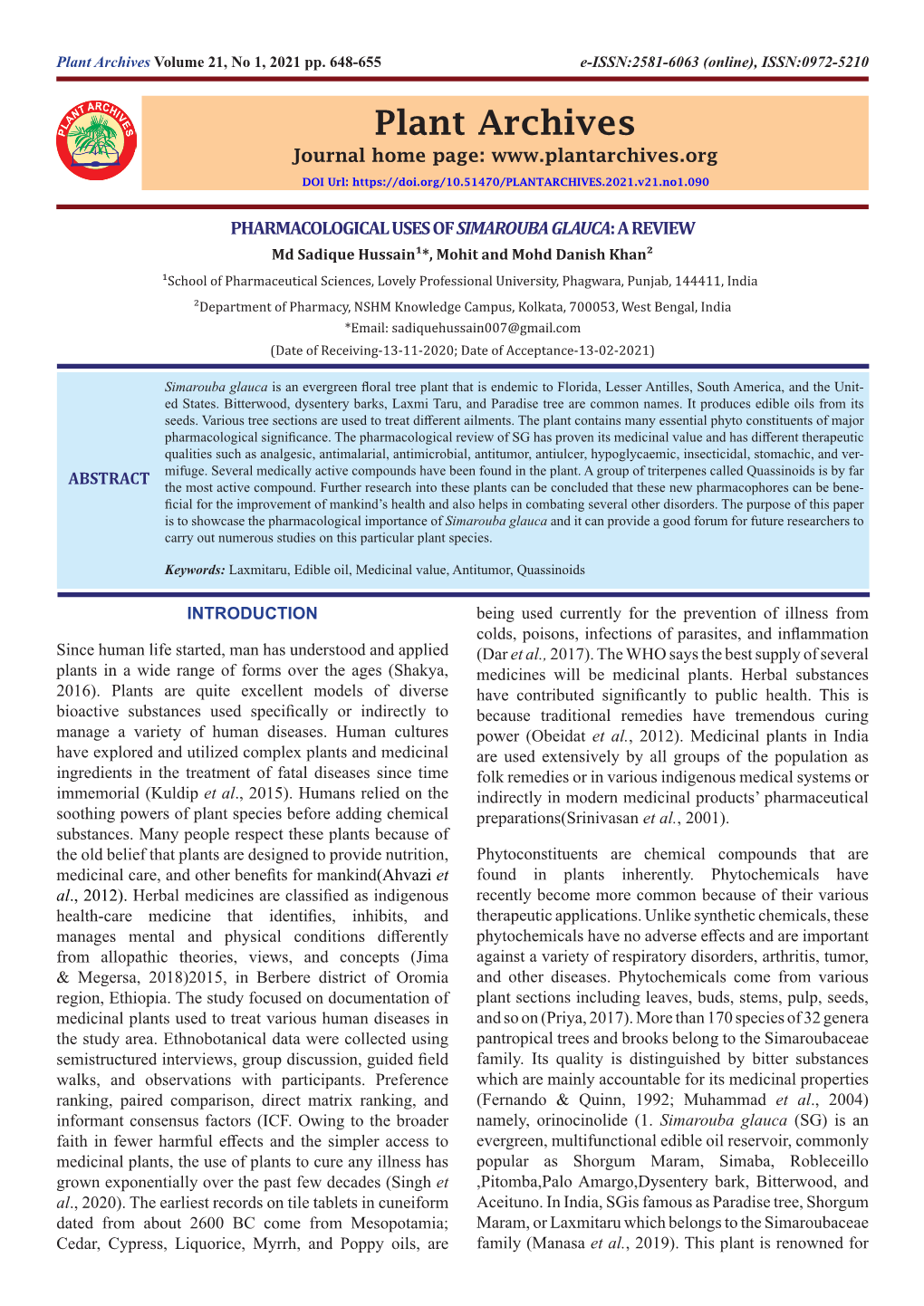 Pharmacological Uses of Simarouba Glauca