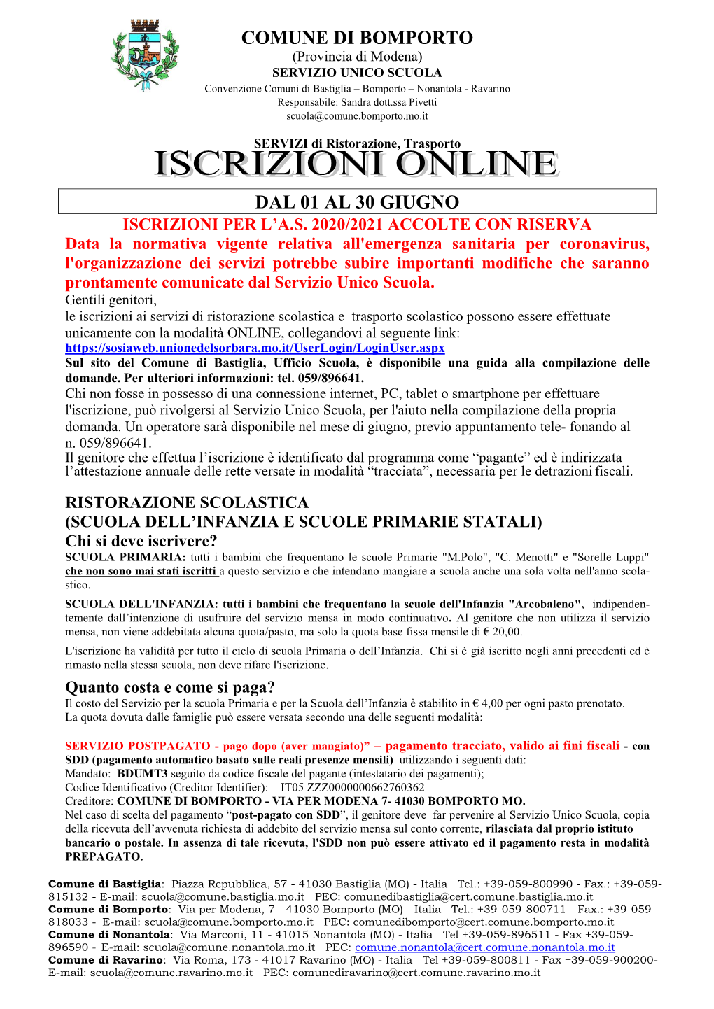 Comune Di Bomporto Dal 01 Al 30 Giugno