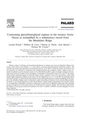 Contrasting Glacial/Interglacial Regimes in the Western Arctic Ocean As Exempli¢Ed by a Sedimentary Record from the Mendeleev Ridge
