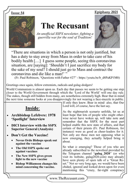 Issue 54 Epiphany 2021 the Recusant